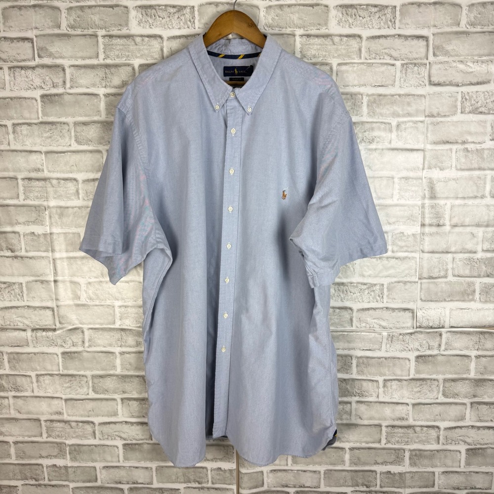 Ralph Lauren Mens 4XLT Blue Oxford Short Sleeve Button Down Shirt Classic Fit
